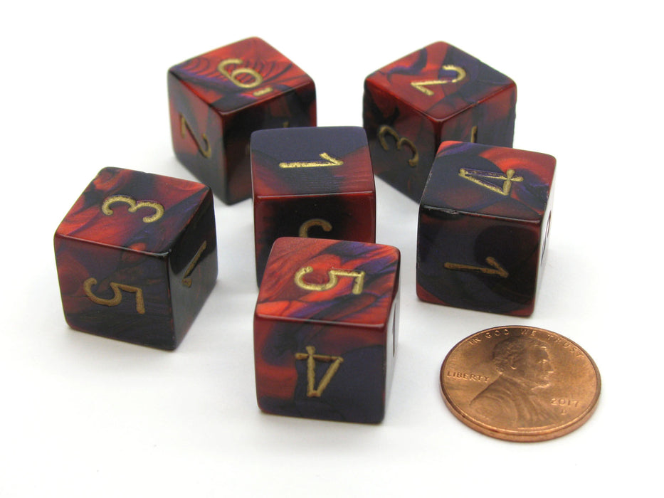 Gemini 15mm 6-Sided D6 Numbered Chessex Dice, 6 Pieces - Purple-Red with Gold