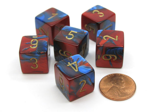 Gemini 15mm 6-Sided D6 Numbered Chessex Dice, 6 Pieces - Blue-Red with Gold