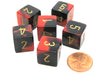 Gemini 15mm 6-Sided D6 Numbered Chessex Dice, 6 Pieces - Black-Red with Gold