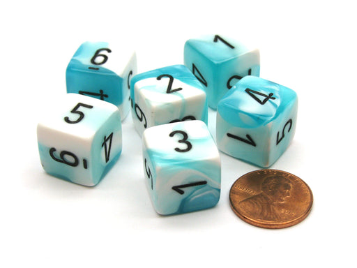 Gemini 15mm 6-Sided D6 Numbered Chessex Dice, 6 Pieces - Teal-White with Black