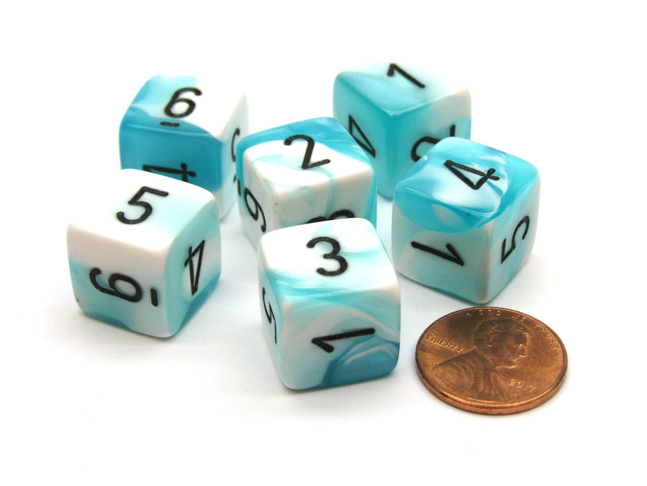 Gemini 15mm 6-Sided D6 Numbered Chessex Dice, 6 Pieces - Teal-White with Black