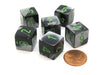 Gemini 15mm 6-Sided D6 Numbered Chessex Dice, 6 Pieces - Black-Grey with Green