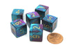 Gemini 15mm 6-Sided D6 Numbered Chessex Dice, 6 Pieces - Purple-Teal with Gold