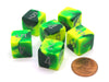 Gemini 15mm 6-Sided D6 Numbered Chessex Dice, 6 Pieces -Green-Yellow with Silver