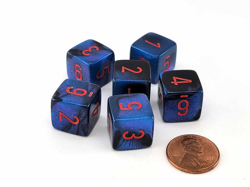 Gemini 15mm 6-Sided D6 Numbered Dice, 6 Pieces - Black-Starlight with Red