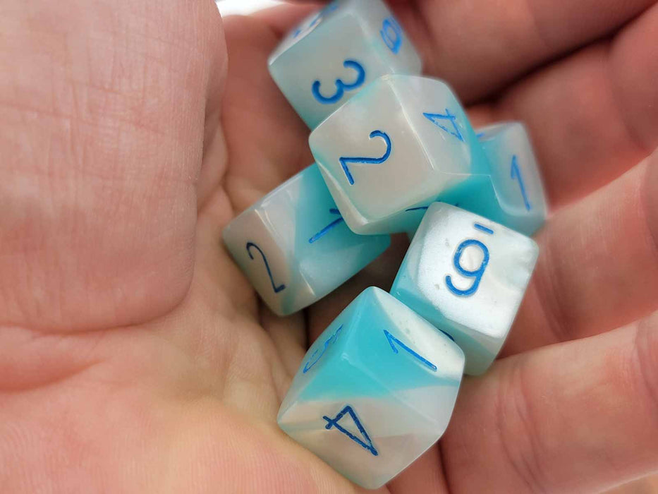 Luminary Gemini 15mm D6 Dice, 6 Pieces - Pearl Turquoise-White with Blue