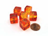 Gemini 15mm D6 Dice, 6 Pieces - Translucent Red-Yellow with Gold Numbers