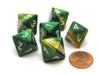 Gemini 15mm 8 Sided D8 Chessex Dice, 6 Pieces - Gold-Green with White