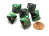Gemini 15mm 8 Sided D8 Chessex Dice, 6 Pieces - Black-Green with Gold