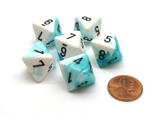 Gemini 15mm 8 Sided D8 Chessex Dice, 6 Pieces - Teal-White with Black
