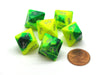 Gemini 15mm 8 Sided D8 Chessex Dice, 6 Pieces - Green-Yellow with Silver