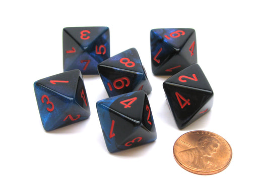 Gemini 15mm 8 Sided D8 Chessex Dice, 6 Pieces - Black-Starlight with Red