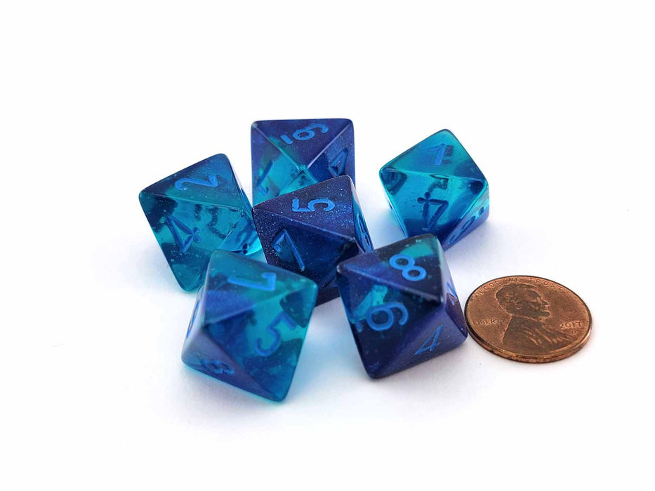 Luminary Gemini 15mm 8 Sided D8 Dice, 6 Pieces - Blue-Blue with Light Blue