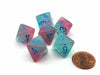 Luminary Gemini 15mm 8 Sided D8 Dice, 6 Pieces - Gel Green-Pink with Blue