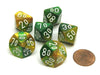 Gemini 16mm Tens D10 (00-90) Dice, 6 Pieces - Gold-Green with White Numbers