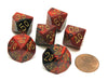 Gemini 16mm Tens D10 (00-90) Dice, 6 Pieces - Black-Red with Gold Numbers
