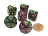 Gemini 16mm Tens D10 (00-90) Dice, 6 Pieces - Green-Purple with Gold Numbers