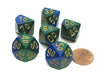 Gemini 16mm Tens D10 (00-90) Dice, 6 Pieces - Blue-Green with Gold Numbers