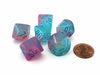 Luminary Gemini 16mm Tens D10 Dice, 6 Pieces - Gel Green-Pink with Blue
