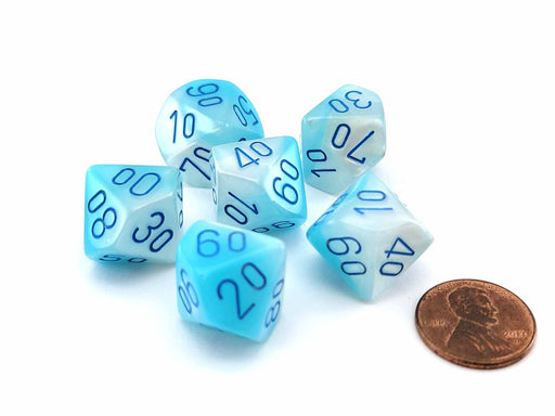 Luminary Gemini 16mm Tens D10, 6 Pieces - Pearl Turquoise-White with Blue