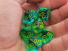 Gemini 16mm Tens D10 Dice, 6 Pieces - Translucent Green-Teal with Yellow