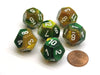 Gemini 18mm 12 Sided D12 Chessex Dice, 6 Pieces - Gold-Green with White