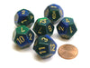 Gemini 18mm 12 Sided D12 Chessex Dice, 6 Pieces - Blue-Green with Gold