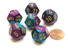 Gemini 18mm 12 Sided D12 Chessex Dice, 6 Pieces - Purple-Teal with Gold