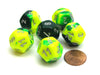Gemini 18mm 12 Sided D12 Chessex Dice, 6 Pieces - Green-Yellow with Silver