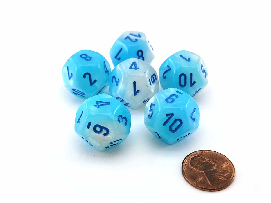 Luminary Gemini 18mm D12 Dice, 6 Pieces - Pearl Turquoise-White with Blue