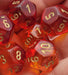 Gemini 18mm D12 Dice, 6 Pieces - Translucent Red-Yellow with Gold Numbers