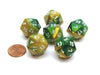 Gemini 20 Sided D20 Chessex Dice, 6 Pieces - Gold-Green with White Numbers