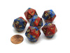 Gemini 20 Sided D20 Chessex Dice, 6 Pieces - Blue-Red with Gold Numbers