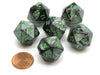 Gemini 20 Sided D20 Chessex Dice, 6 Pieces - Black-Grey with Green Numbers