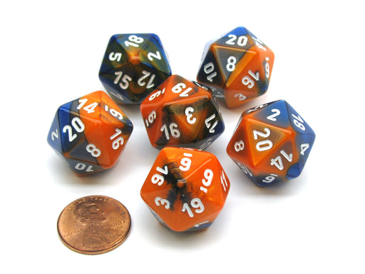 Gemini 20 Sided D20 Chessex Dice, 6 Pieces - Blue-Orange with White Numbers