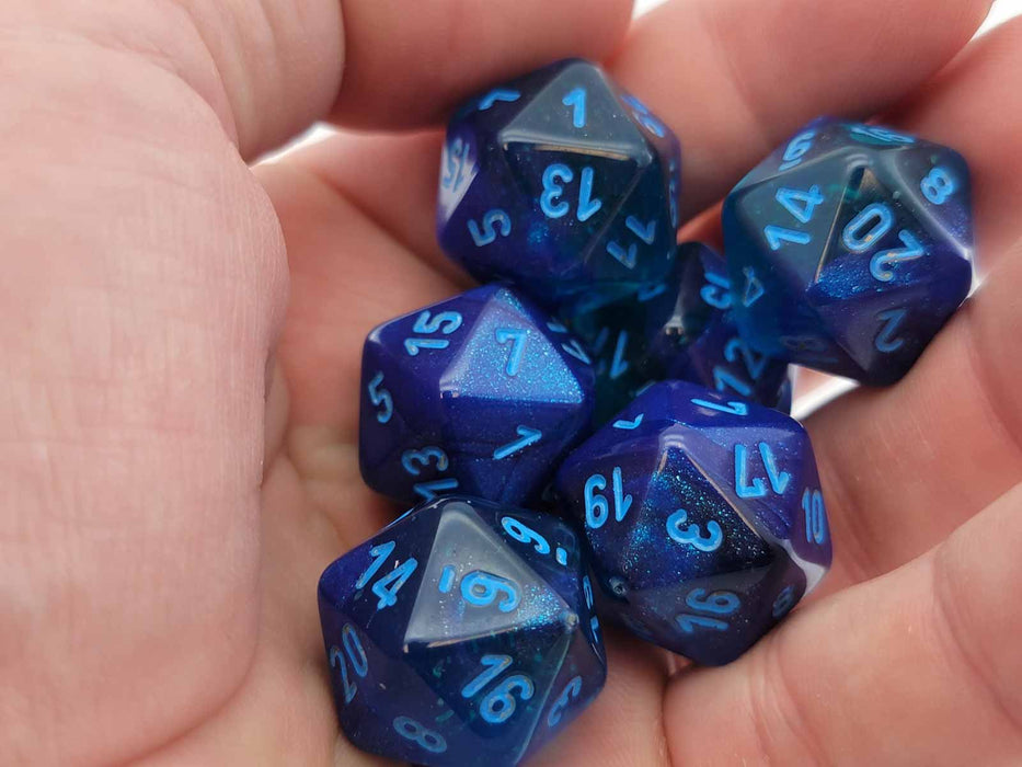 Luminary Gemini 20 Sided D20 Dice, 6 Pieces - Blue-Blue with Light Blue Numbers