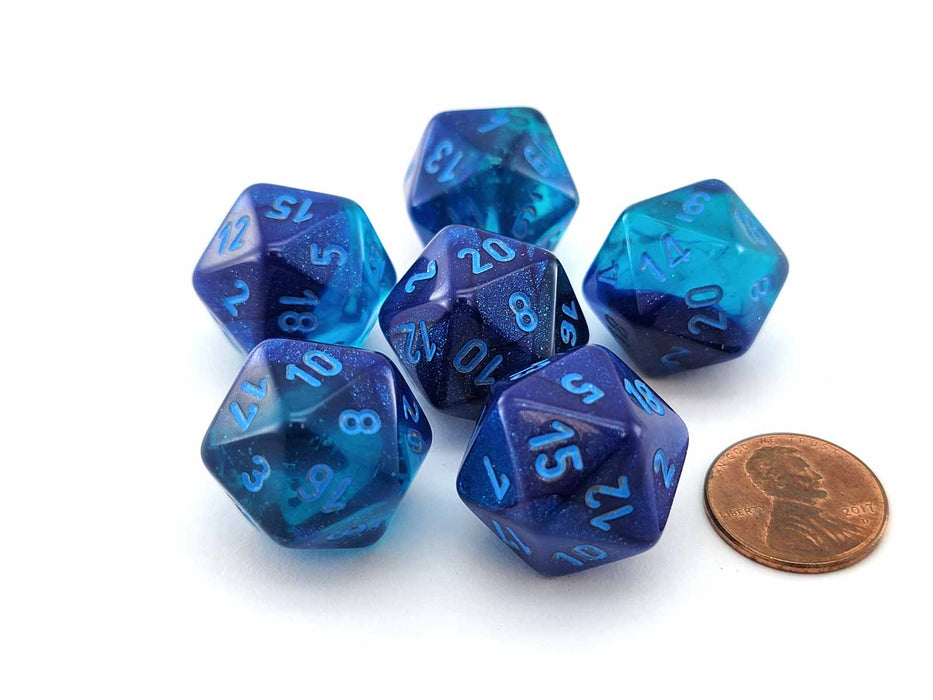 Luminary Gemini 20 Sided D20 Dice, 6 Pieces - Blue-Blue with Light Blue Numbers