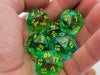 Gemini 20 Sided D20 Dice, 6 Pieces - Translucent Green-Teal with Yellow Numbers
