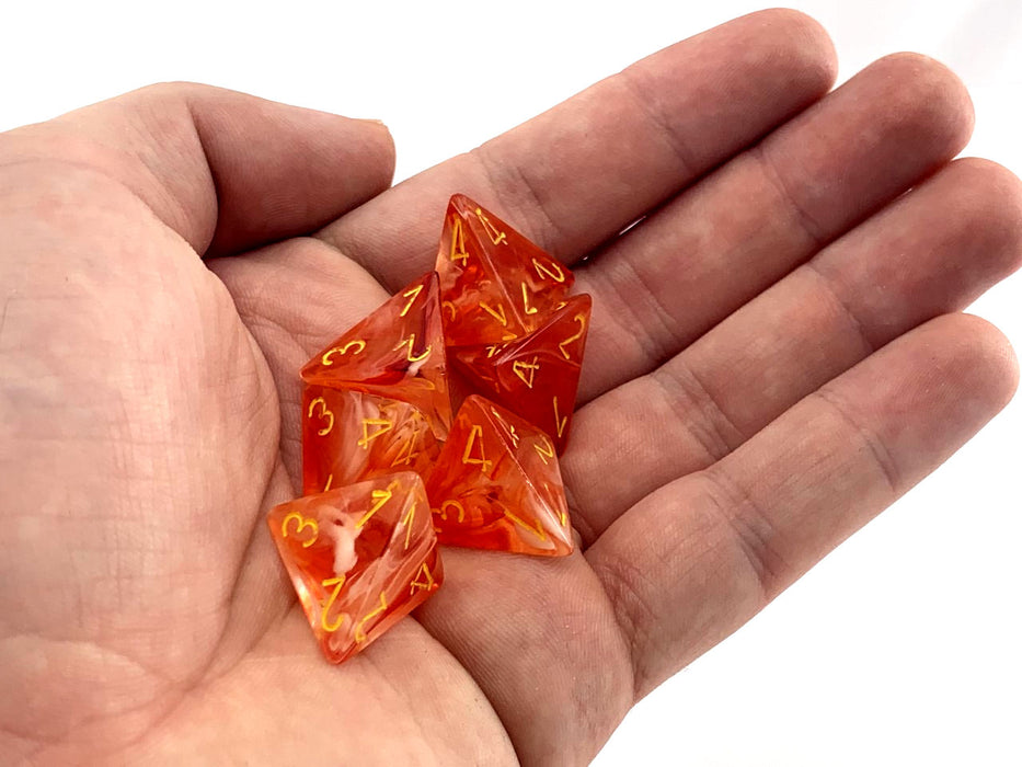 Ghostly Glow 18mm 4 Sided D4 Chessex Dice, 6 Pieces - Orange with Yellow
