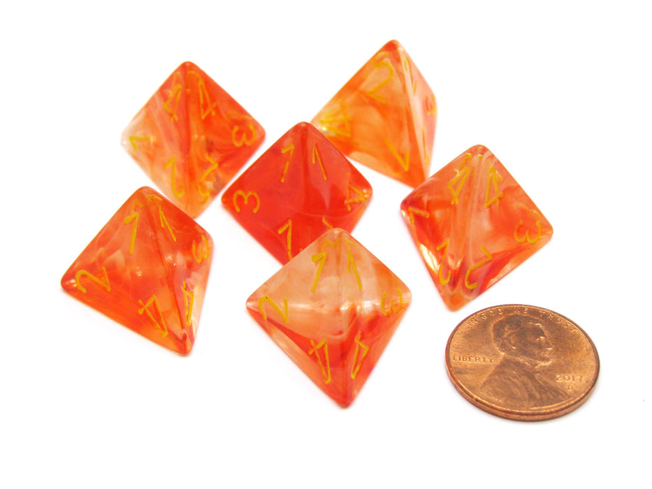Ghostly Glow 18mm 4 Sided D4 Chessex Dice, 6 Pieces - Orange with Yellow