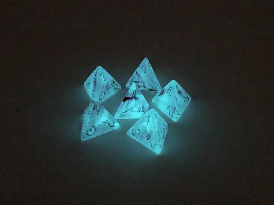 Ghostly Glow 18mm 4 Sided D4 Chessex Dice, 6 Pieces - Pink with Silver