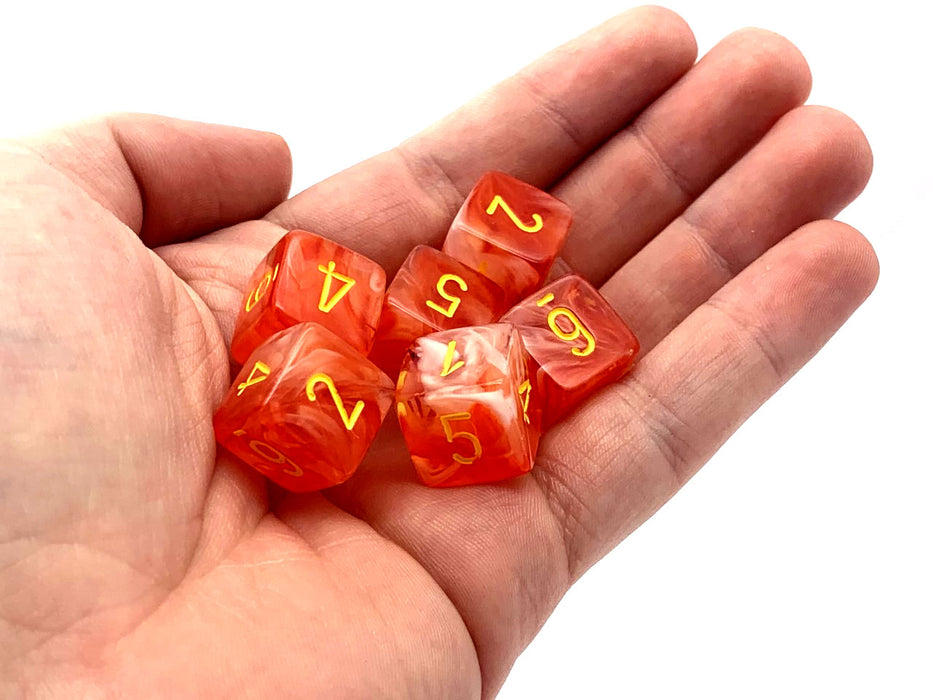 Ghostly 15mm 6 Sided D6 Chessex Dice, 6 Pieces - Orange with Yellow Numbers