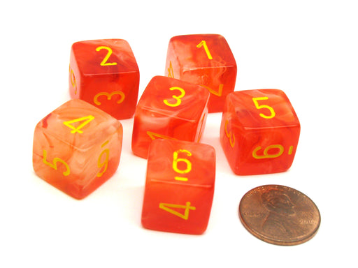 Ghostly 15mm 6 Sided D6 Chessex Dice, 6 Pieces - Orange with Yellow Numbers