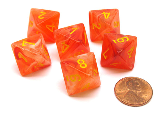 Ghostly Glow 15mm 8 Sided D8 Chessex Dice, 6 Pieces - Orange with Yellow