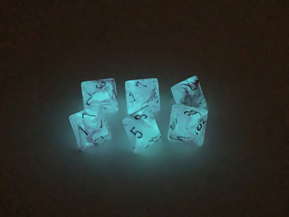 Ghostly Glow 15mm 8 Sided D8 Chessex Dice, 6 Pieces - Pink with Silver
