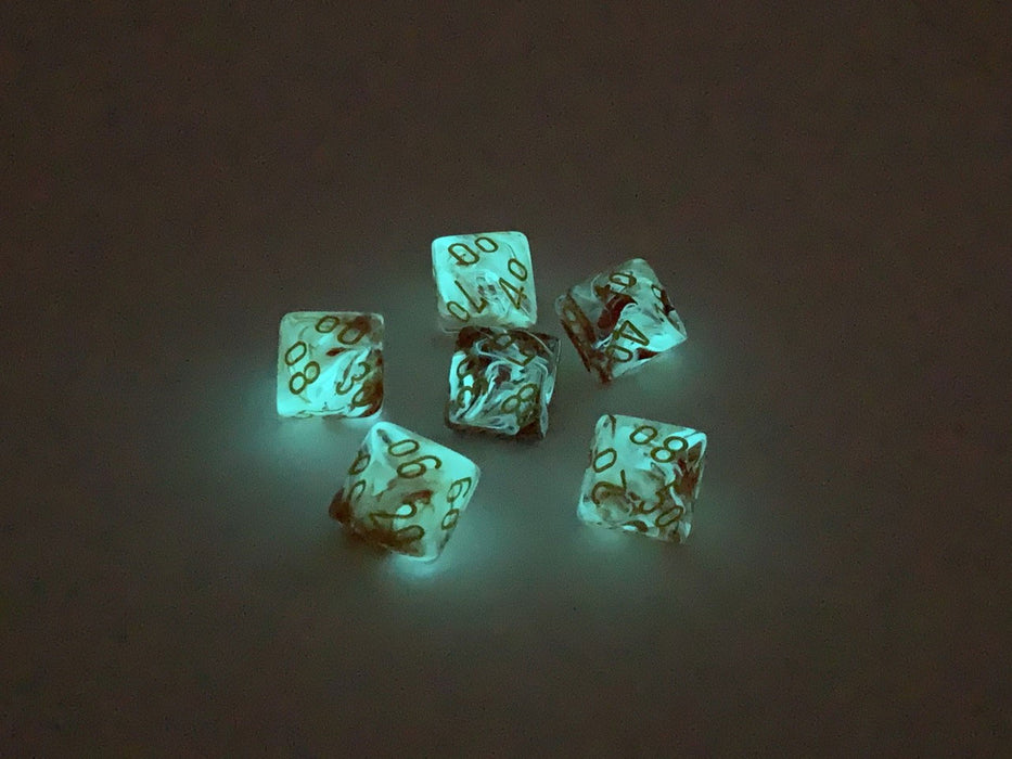 Ghostly 16mm Tens D10 (00-90) Dice, 6 Pieces - Orange with Yellow Numbers