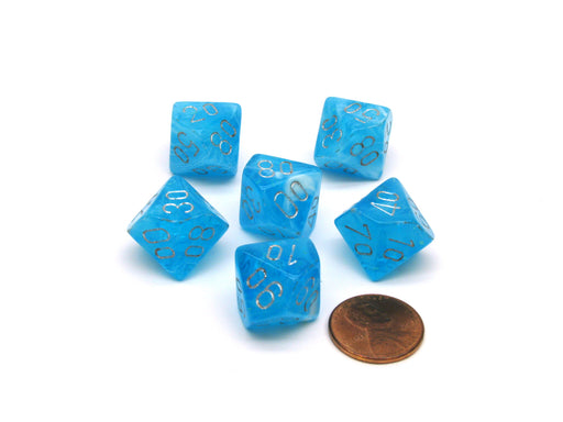 Luminary 16mm Tens D10 (00-90) Chessex Dice, 6 Pieces - Sky with Silver Numbers