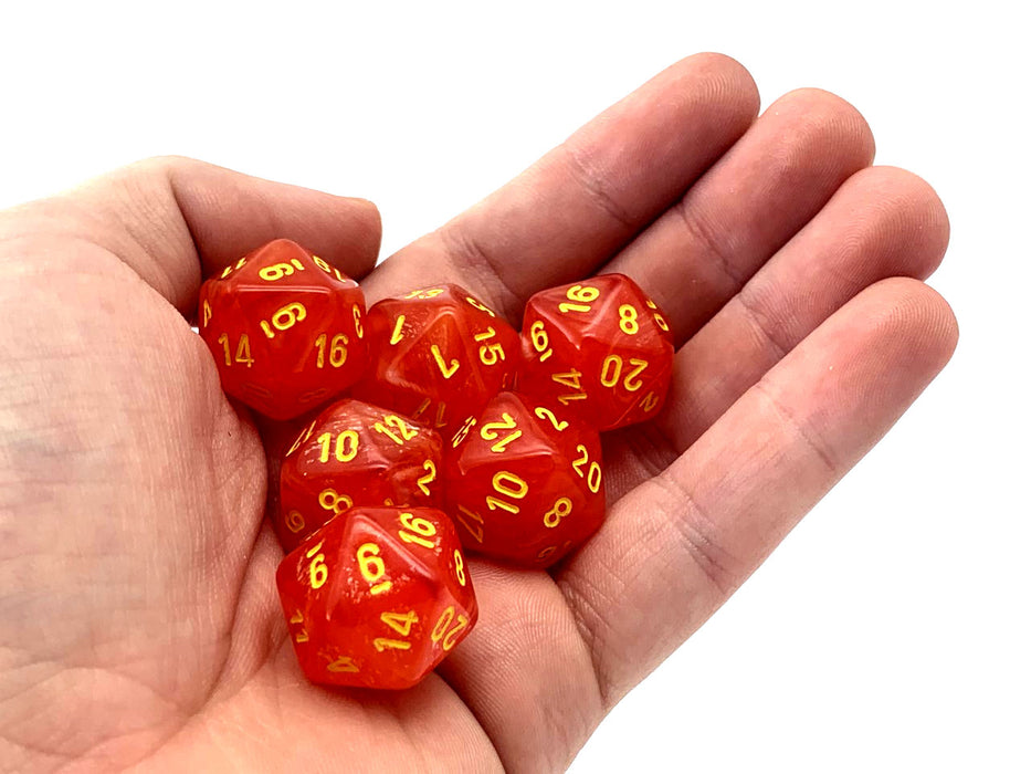 Ghostly 20 Sided D20 Chessex Dice, 6 Pieces - Orange with Yellow Numbers