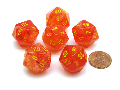 Ghostly 20 Sided D20 Chessex Dice, 6 Pieces - Orange with Yellow Numbers