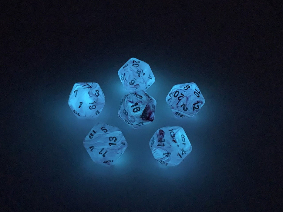 Ghostly 20 Sided D20 Chessex Dice, 6 Pieces - Pink with Silver Numbers